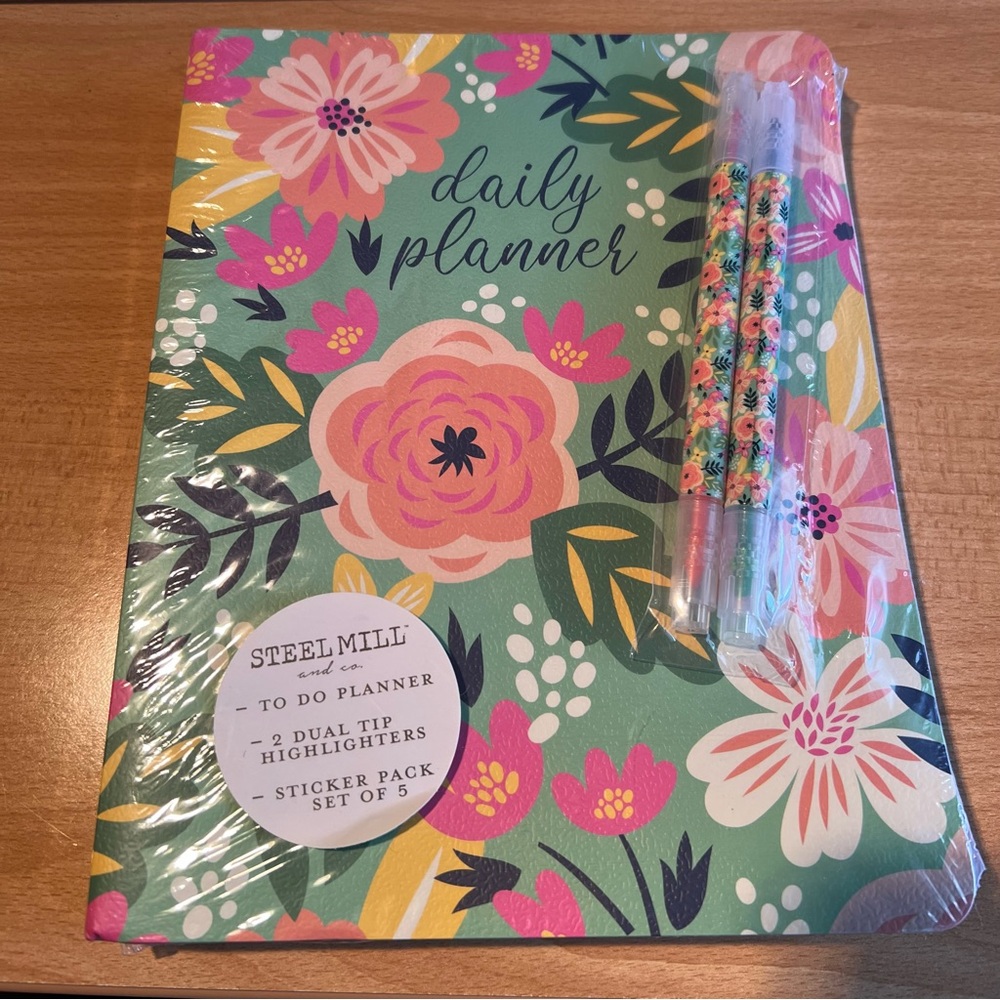 Steel Mill and Co Floral To Do Planner | Dual Tip Highlighters | Sticker Pack